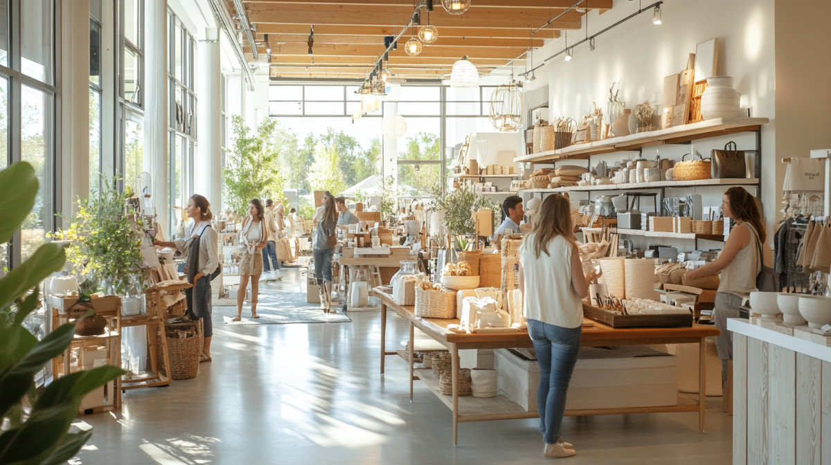 Bright, airy boutique store with customers browsing homewares