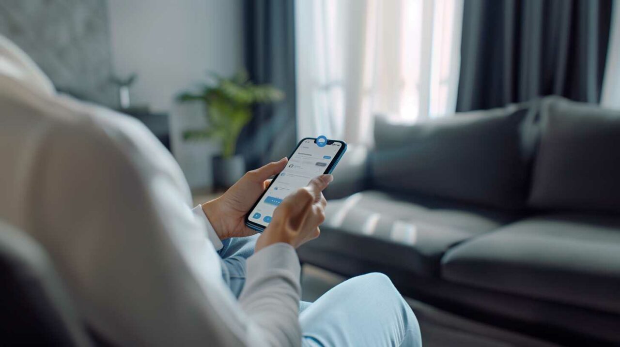 Person browsing social media on smartphone at home