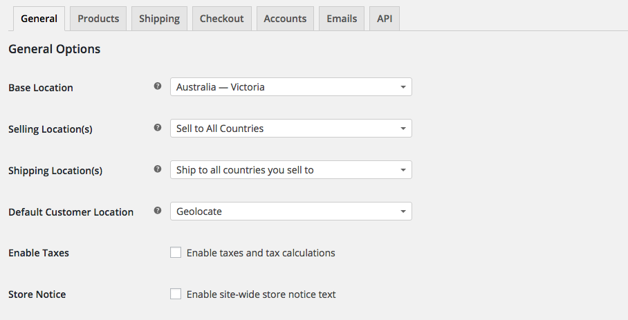 WooCommerce General Settings Shipping zones web