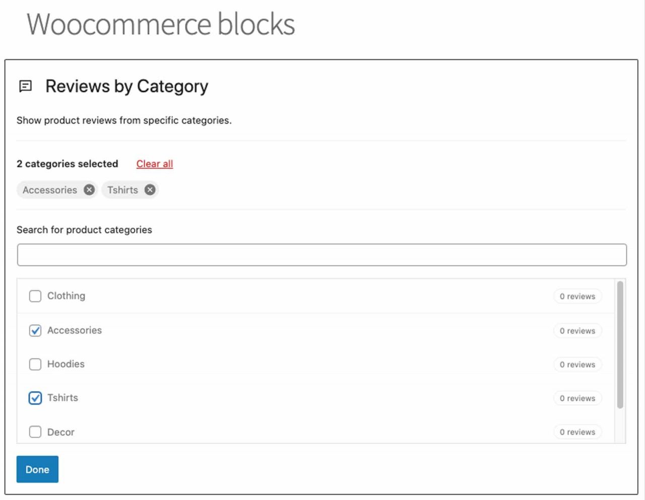 woocommerce block reviews by category
