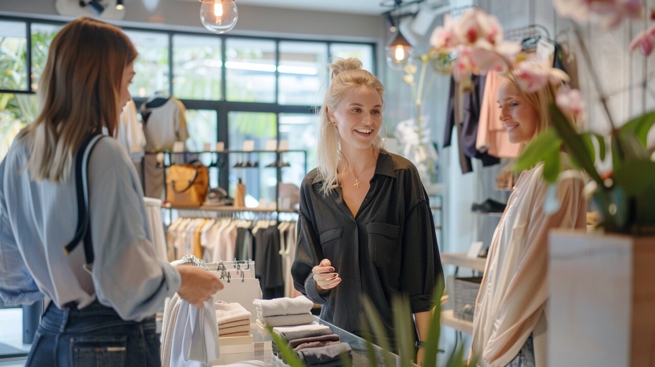 Women shopping in bright clothing store