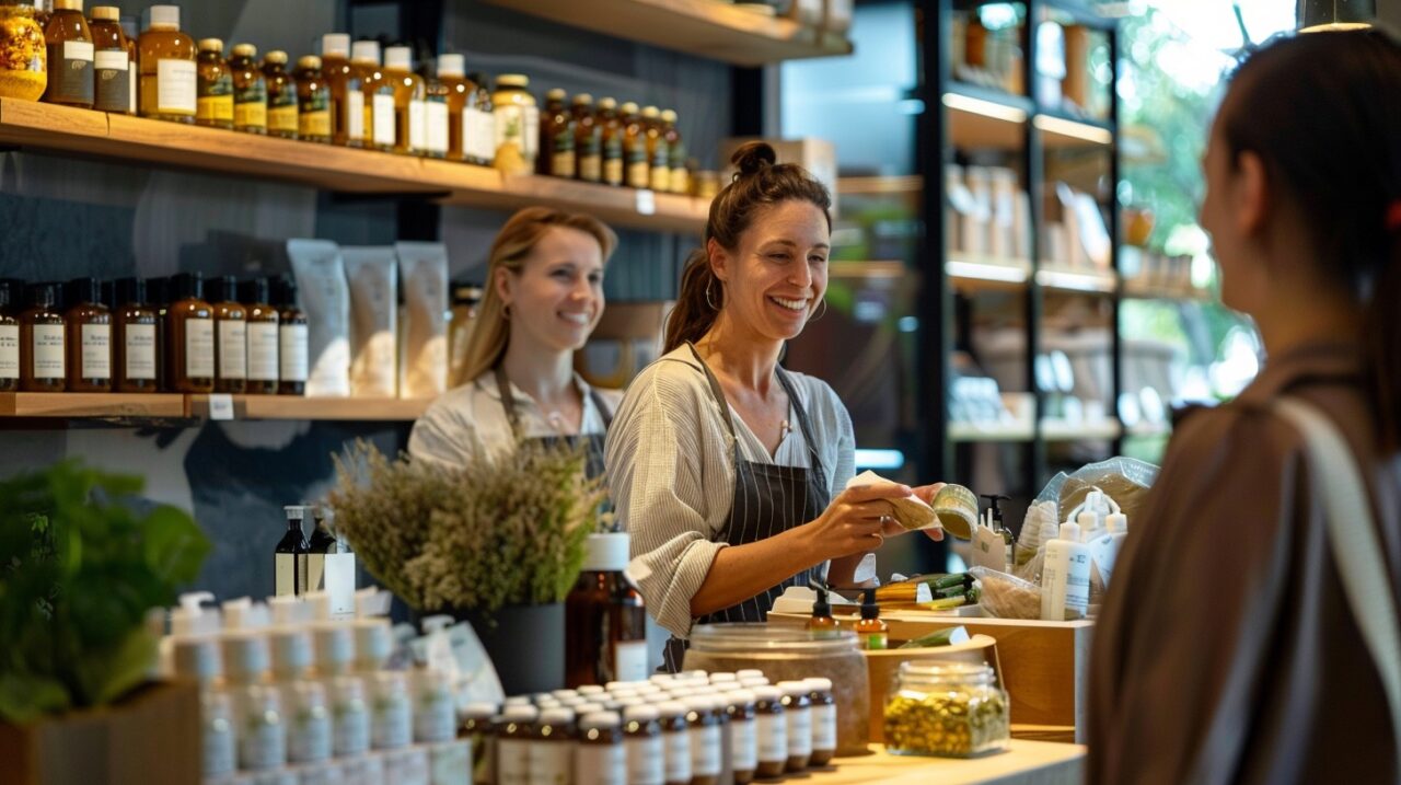 Women working at organic product store in Australia