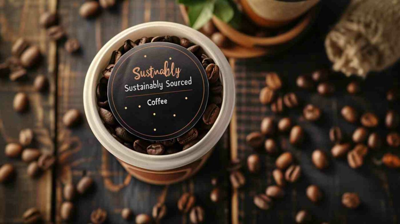 Sustainably sourced coffee beans in container