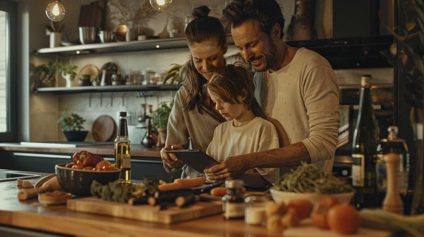 Family cooking together in a modern kitchen