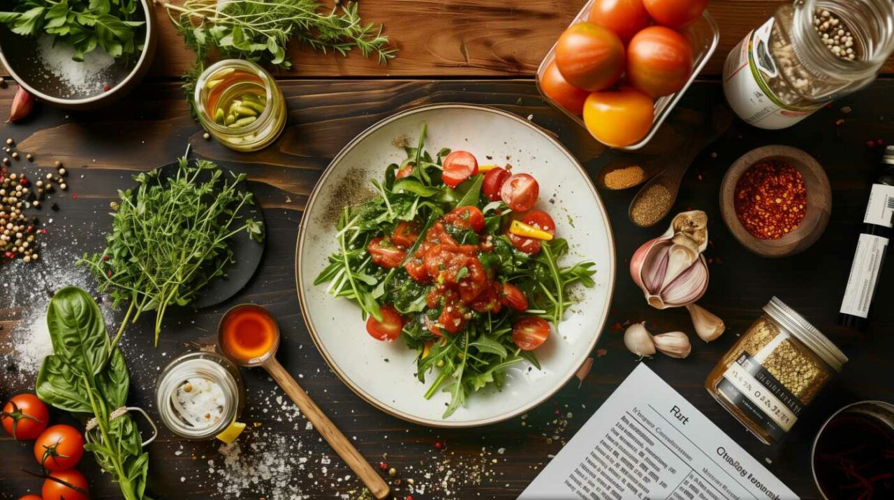 Fresh rocket salad with tomatoes and vibrant spices