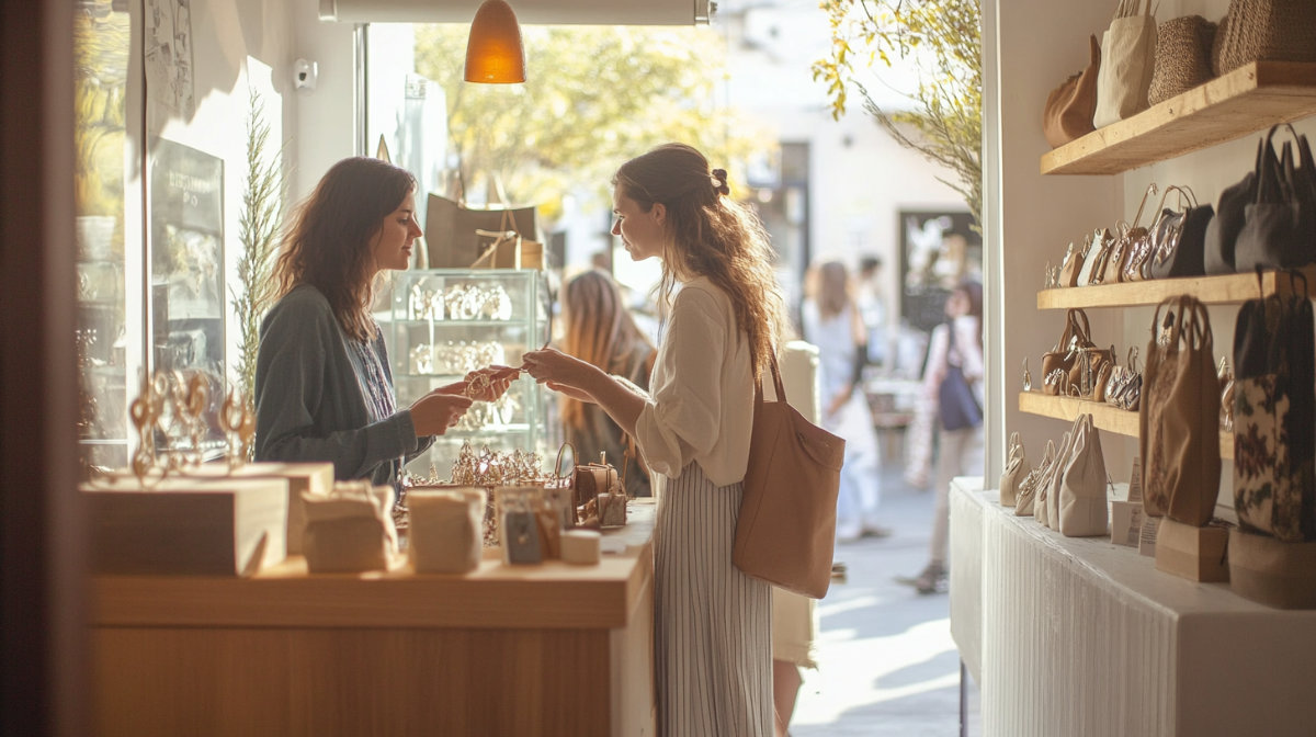 Women shopping for jewelry in sunlit boutique