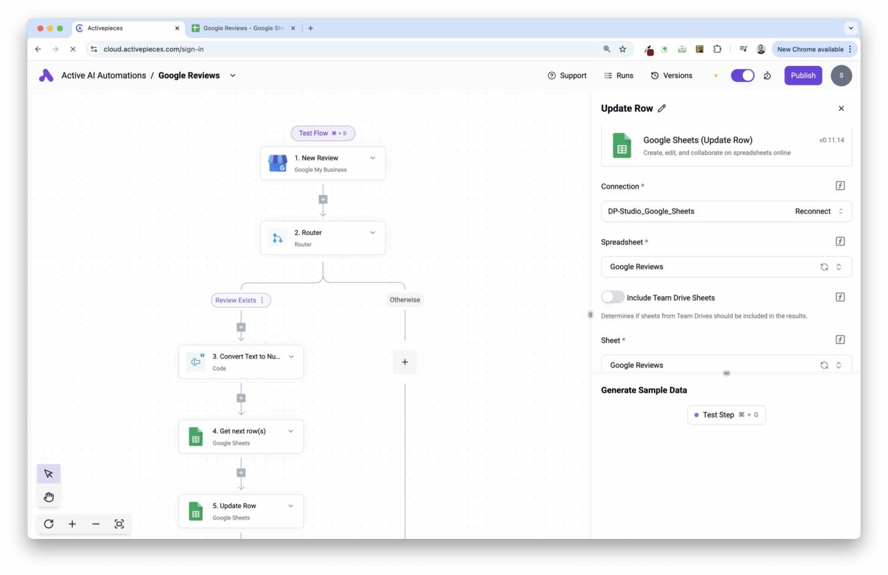 Screenshot of a workflow automation interface