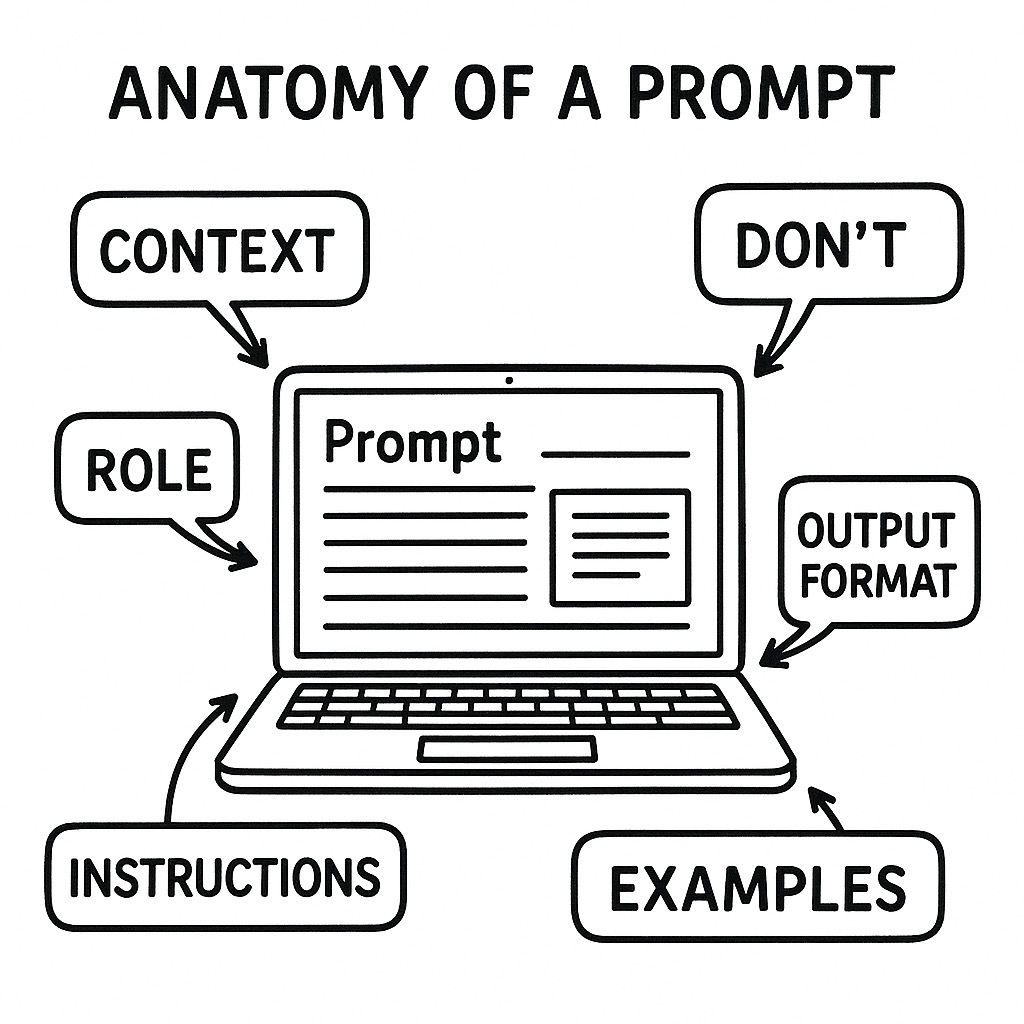 Diagram: anatomy of a text prompt on laptop.