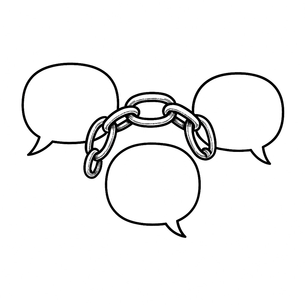 Speech bubbles linked with chains