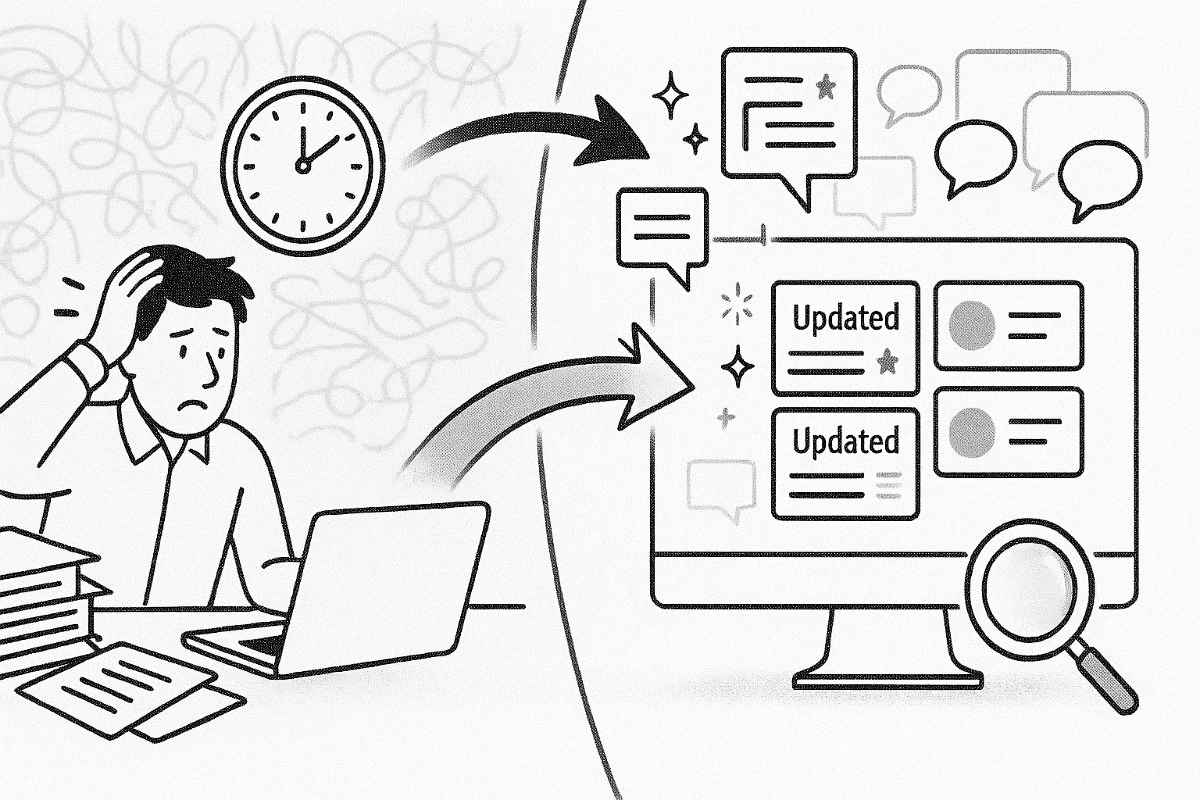 Stressful work transforms to efficient updates on computer.
