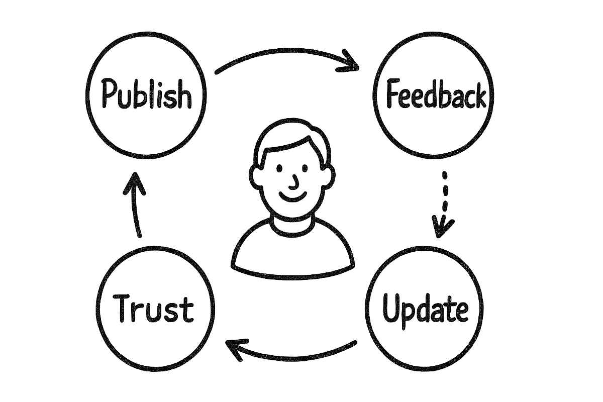 Content cycle: Publish, Feedback, Update, Trust.