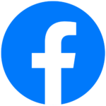 Facebook logo in blue circle.