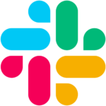 Slack logo, colourful geometric design.