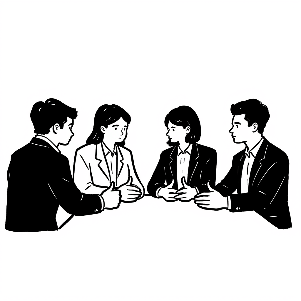 Illustration of four people in business meeting