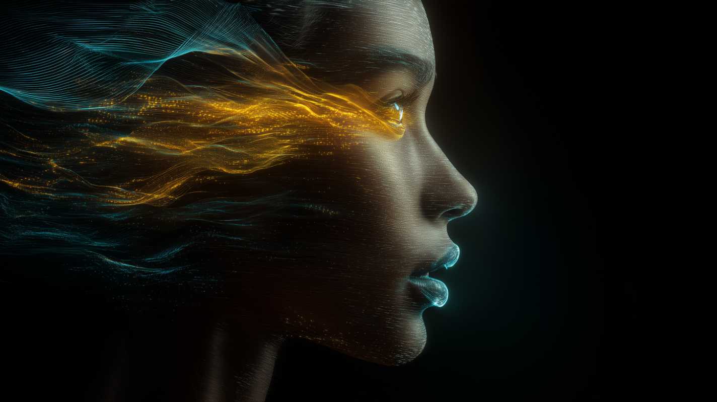 Futuristic digital woman with glowing energy lines