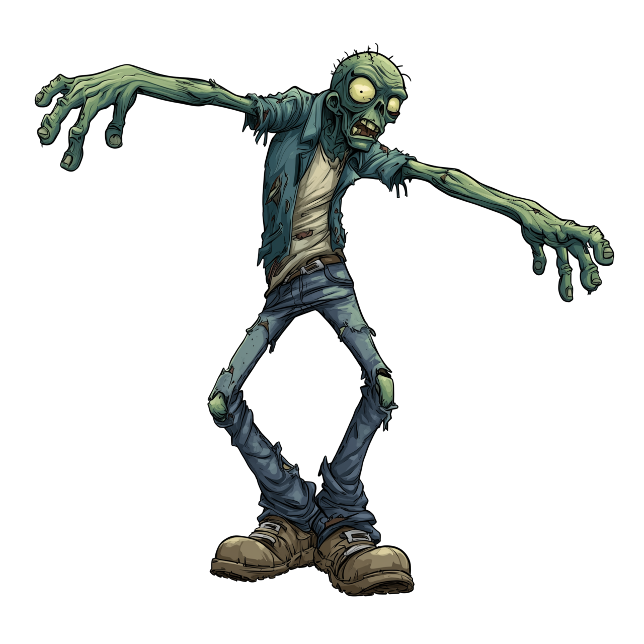 Cartoon zombie walking with torn clothes