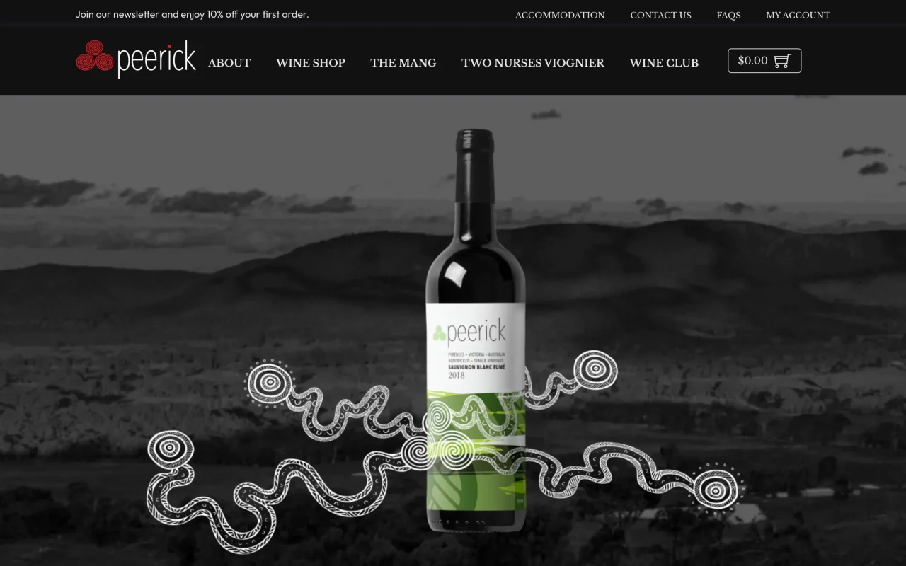Peerick 2018 Sauvignon Blanc Fumé wine bottle with Indigenous art