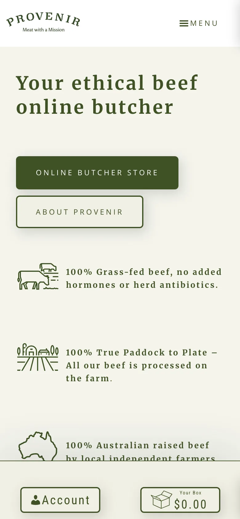 Provenir ethical beef online butcher website homepage