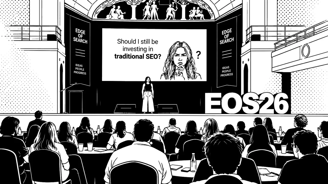 Speaker at EOS26 conference presenting on traditional SEO investment